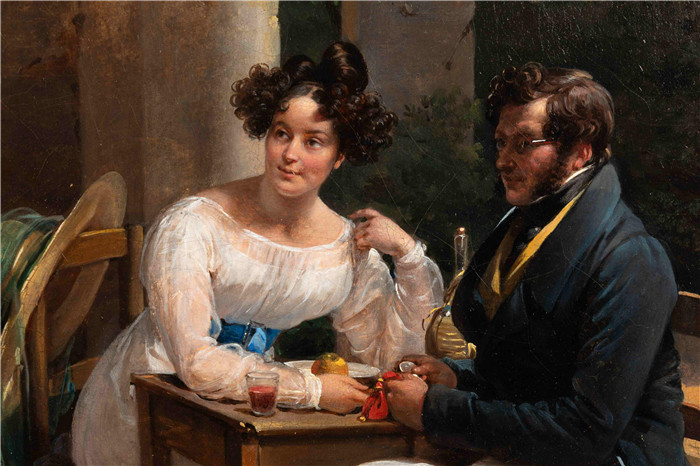 霍滕斯·豪德伯特-莱斯科特（Hortense Haudebourt-Lescot）的画作-艺术家和丈夫在婚礼旅行中的自画像