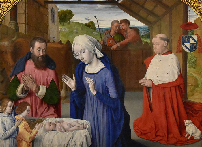 让·海伊（Jean Hey）作品-基督与让·罗林的诞生Meester van Moulins (ca. 1480) 