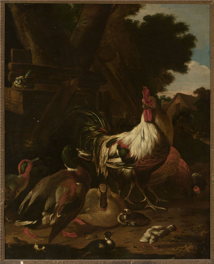 Melchior d'Hondecoeter画作-公鸡和鸭子Rooster and ducks
