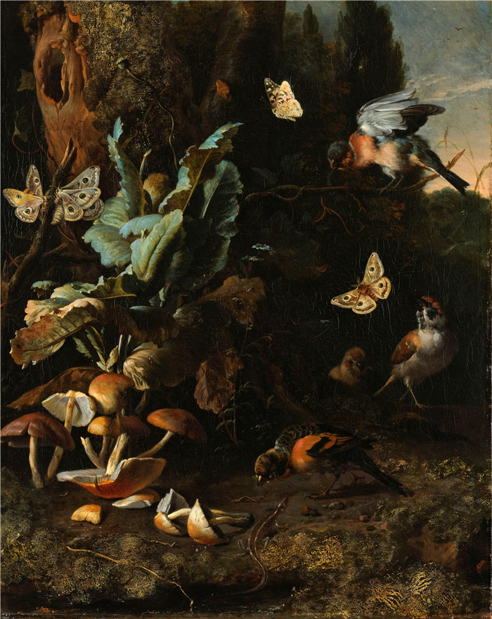 梅尔基奥尔·德德科特（Melchior d'Hondecoeter）画作-动植物Animals and Plants (1668)