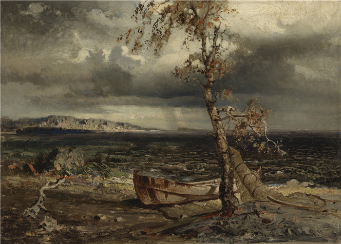 《风暴湖》维尔纳·霍姆伯格（Werner Holmberg）的画作-Storm on Lake Näsijärvi