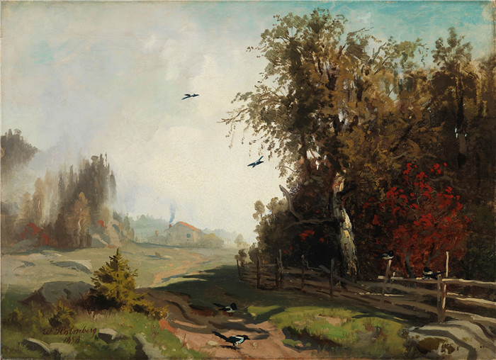 《哈卡达尔》维尔纳·霍姆伯格（Werner Holmberg）的画作-Syysaamu Hakadalissa (Syysaamu Ringerikessä)