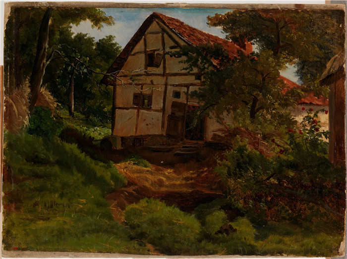 《德国农舍》维尔纳·霍姆伯格（Werner Holmberg）的画作- Farmhouse in Germany, Study