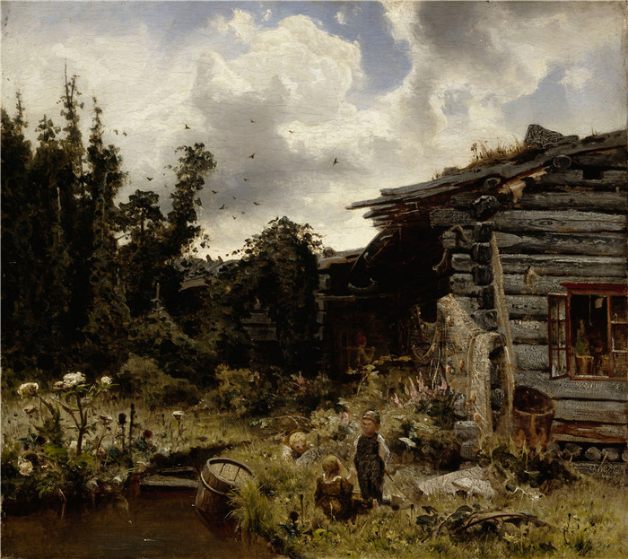 《芬兰啤酒花花园》维尔纳·霍姆伯格（Werner Holmberg）的画作-Finnish Hop Garden (1860)