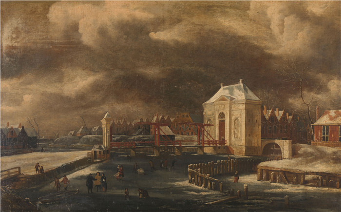 《阿姆斯特丹冬日之夜》扬·范·凯塞尔 (Jan van Kessel)的画作-De Heiligewegspoort te Amsterdam in de winter
