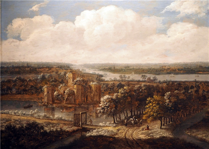 《水城堡》扬·范·凯塞尔 (Jan van Kessel)的画作-Landschaft m. Wasserschloss