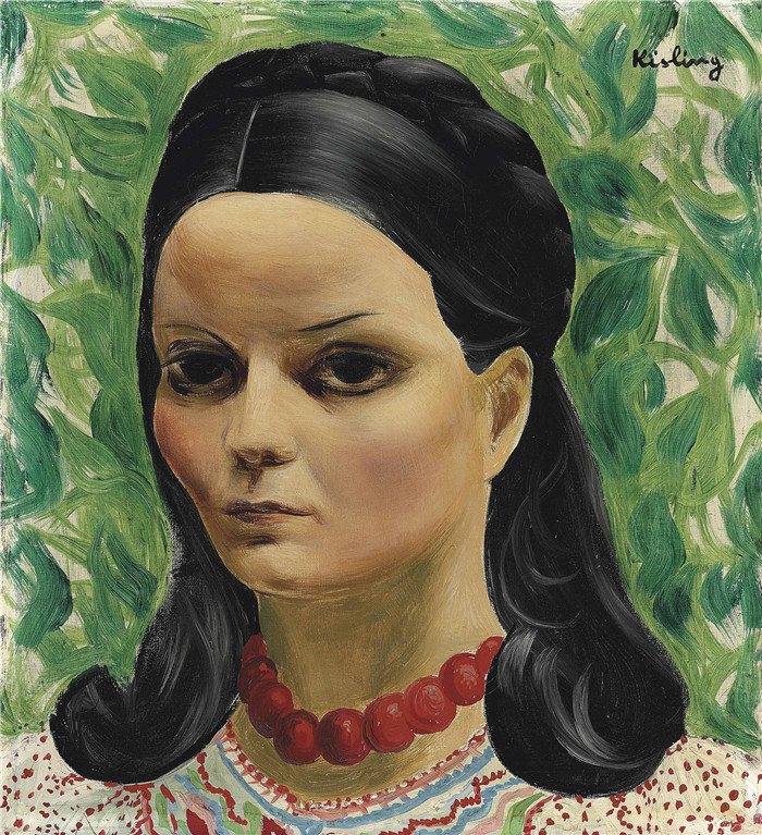 莫伊斯·基斯林（Moïse Kisling）的画作-女性头饰tete de femme