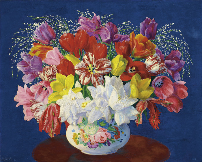 莫伊斯·基斯林(Moïse Kisling)的画作-郁金香大花束Grand bouquet de tulipes