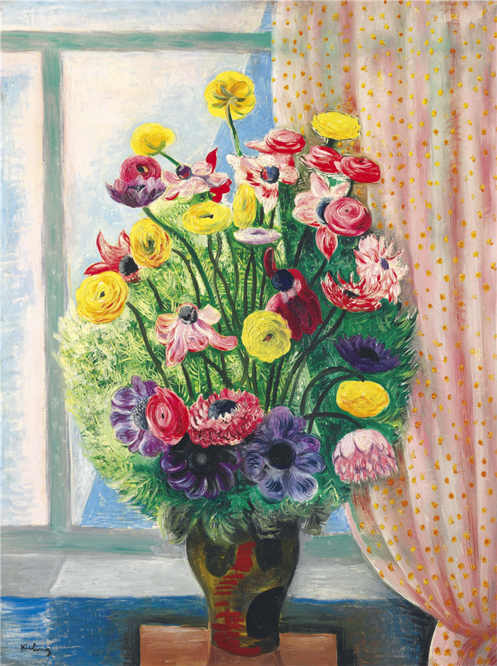 莫伊斯·基斯林（Moïse Kisling）的画作-花束bouquet de fleurs