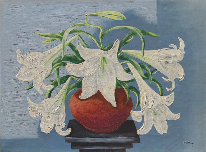 莫伊斯·基斯林（Moïse Kisling）的画作-花瓶vase de lys