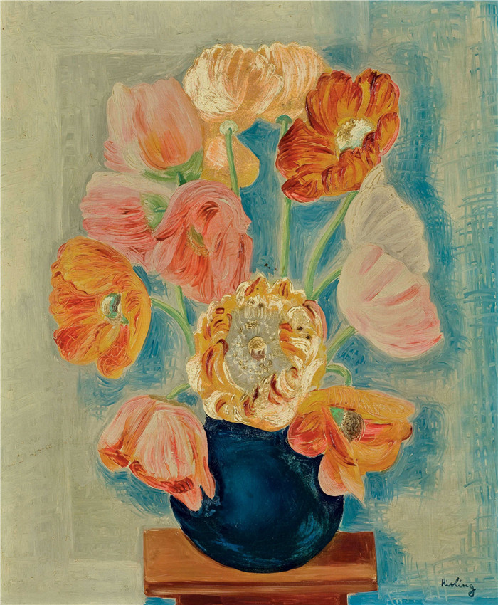 莫伊斯·基斯林（Moïse Kisling）的画作-花fleurs