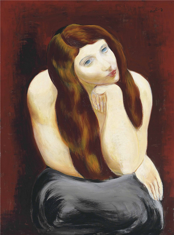 莫伊斯·基斯林（Moïse Kisling）的画作-女孩jeune fille assise