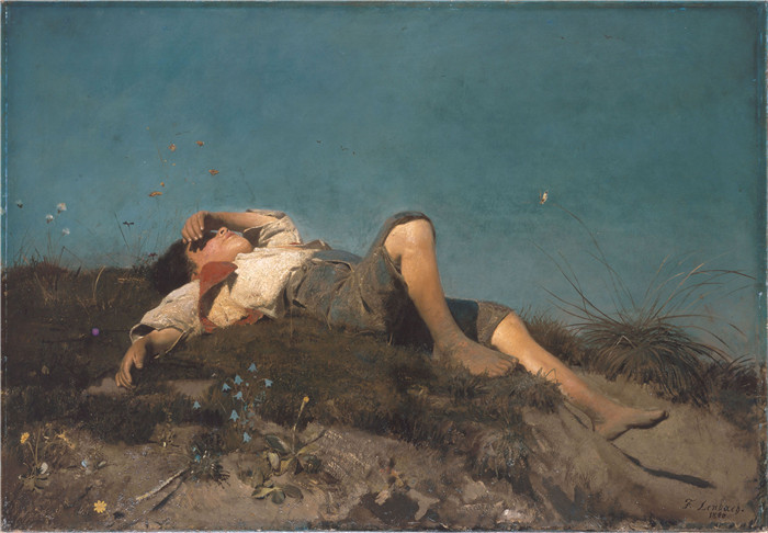 弗朗茨·冯·伦巴赫（Franz von Lenbach）的画作-躺着的男孩001