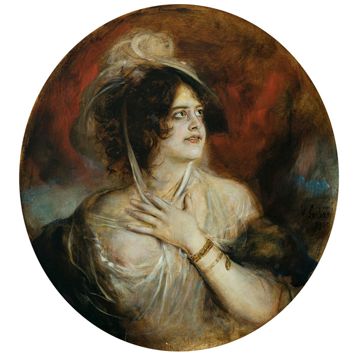 弗朗茨·冯·伦巴赫（Franz von Lenbach）的画作-一位戴帽子的女士 Bildnis einer Dame mit Hut 1900