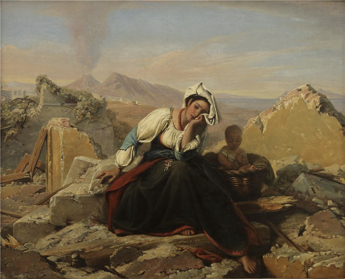 利奥波德·罗伯特（Léopold Robert）的画作-那不勒斯的妇女在房子的废墟上流泪