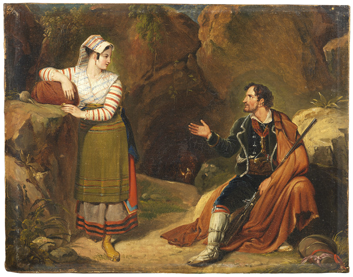 利奥波德·罗伯特（Léopold Robert）的画作-意大利女人与布里根对话