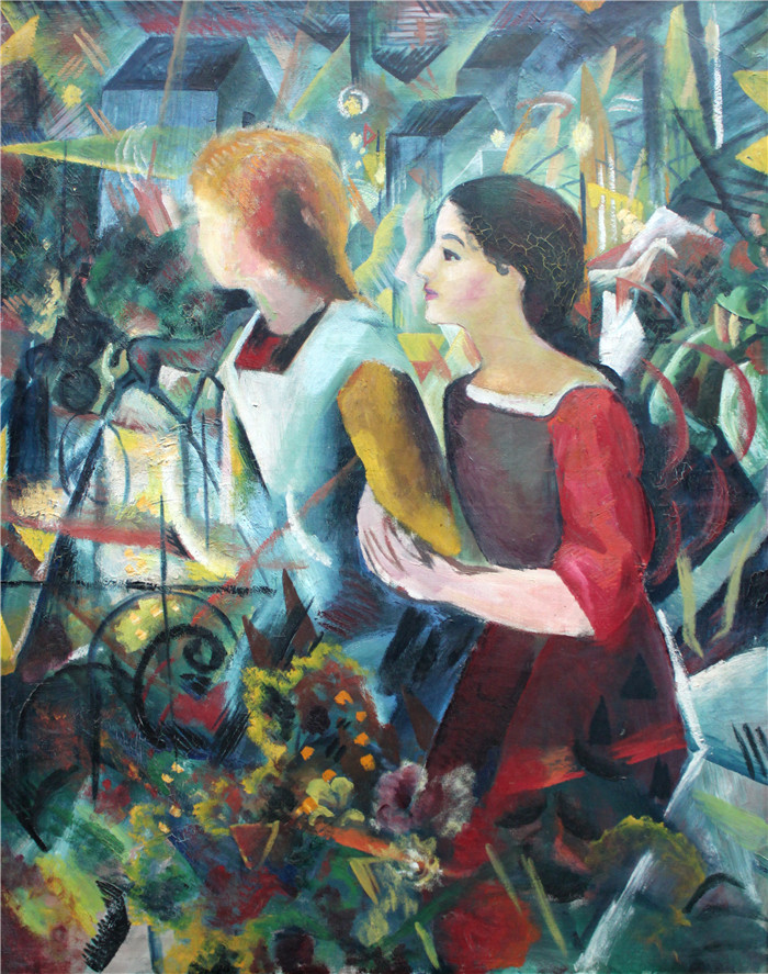 《两个女孩 1913》奥古斯特·麦克（August Macke）画作- Macke Zwei Mädchen anagoria