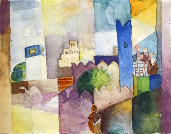 奥古斯特·麦克（August Macke）画作-凯鲁万三世Kairouan III d' (Musée de l'Orangerie, Paris)