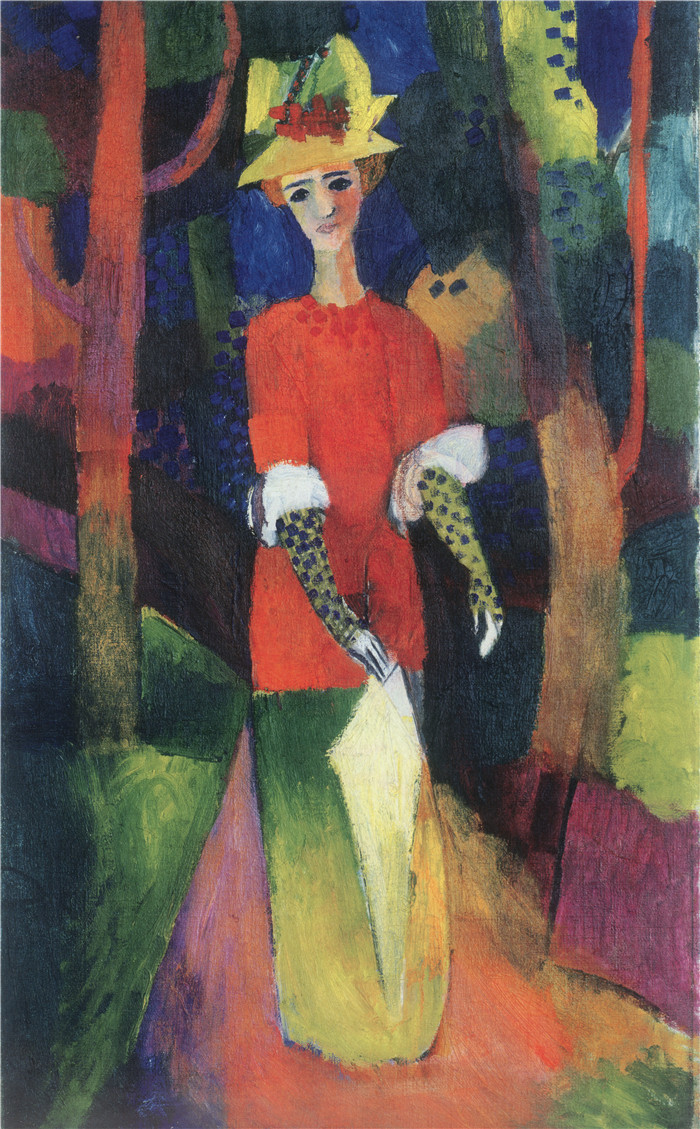 《公园里的女人》奥古斯特·麦克（August Macke）画作- Woman in park