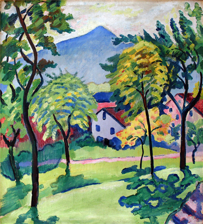 奥古斯特·麦克（August Macke）画作-景观1910 Macke Tegernsee Landschaft anagoria