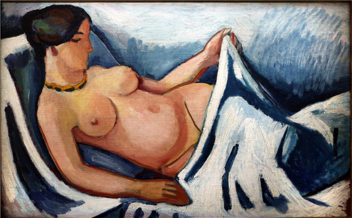 奥古斯特·麦克（August Macke）画作-裸体伸展nudo disteso, 1912