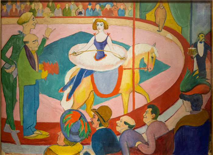 《艺术骑士与小》奥古斯特·麦克（August Macke）画作-丑Kunstreiterin mit Clowns