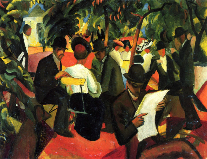 奥古斯特·麦克（August Macke）画作-花园餐厅