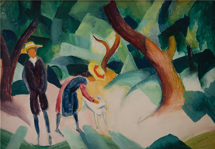 《小猫与山羊》奥古斯特·麦克（August Macke）画作-Macke Kinder mit Ziege