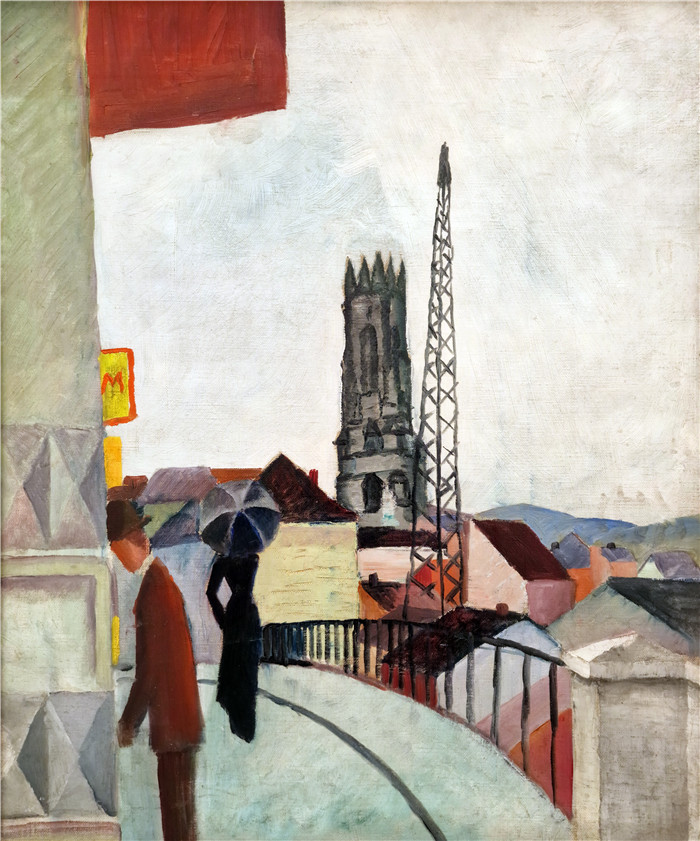 奥古斯特·麦克（August Macke）画作-瑞士弗莱堡的马克大教堂 1914