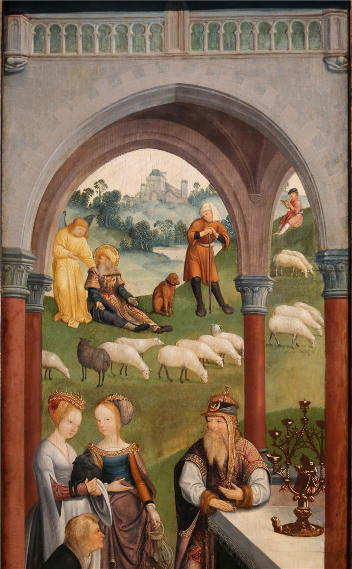 阿尔克马尔大师（Master of Alkmaar）的画作-玩具和安娜的生活场景，02夹克和牧羊人之间的天使