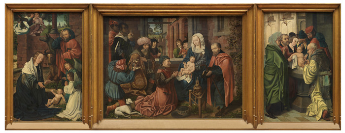《主显节三联画》法兰克福大师（Master of Frankfurt）的画作-Epiphany Triptych, 1500年