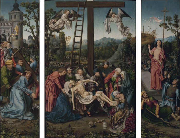 法兰克福大师（Master of Frankfurt）的画作-从十字架上下来，带着激情的场景