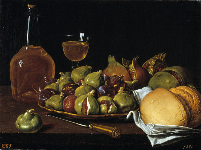 《面包格拉纳达无花果和物品》路易斯·埃吉迪奥·梅伦德斯（Luis Egidio Meléndez）的画作