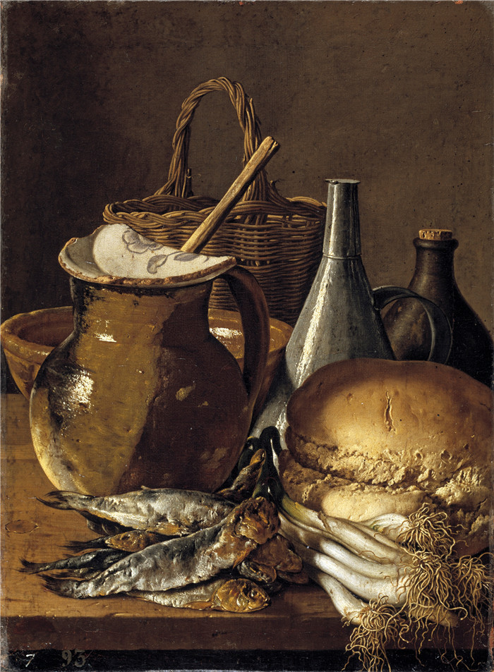 路易斯·埃吉迪奥·梅伦德斯(Luis Egidio Meléndez)的画作-带有鱼、葱、面包和各种物品的酒窖