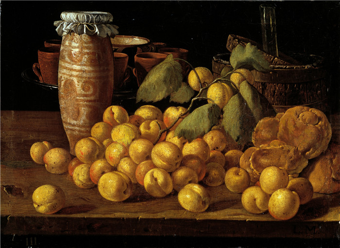 路易斯·埃吉迪奥·梅伦德斯(Luis Egidio Meléndez)的画作-静物Albaricoquesbollosyrecipientes