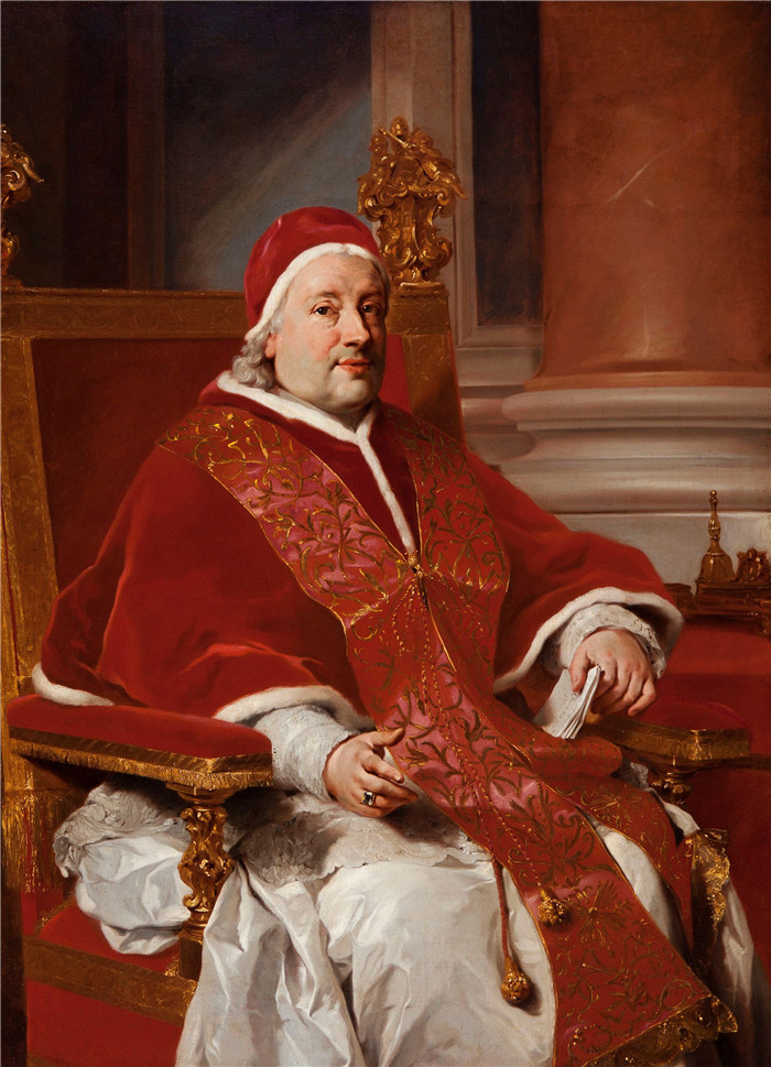 《教皇克莱门特十三世肖像》安东·拉斐尔·蒙斯(Anton Raphael Mengs)油画-Portrait of pope Clement XIII, c. 1760