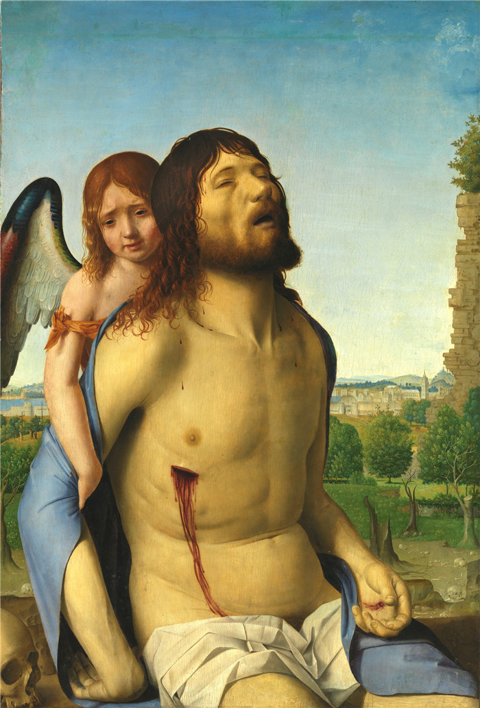 《死去的基督,被天使扶持》安东内洛·达·墨西拿 (Antonello da Messina)作品-Cristo muerto, sostenido por un ángel (Antonello da