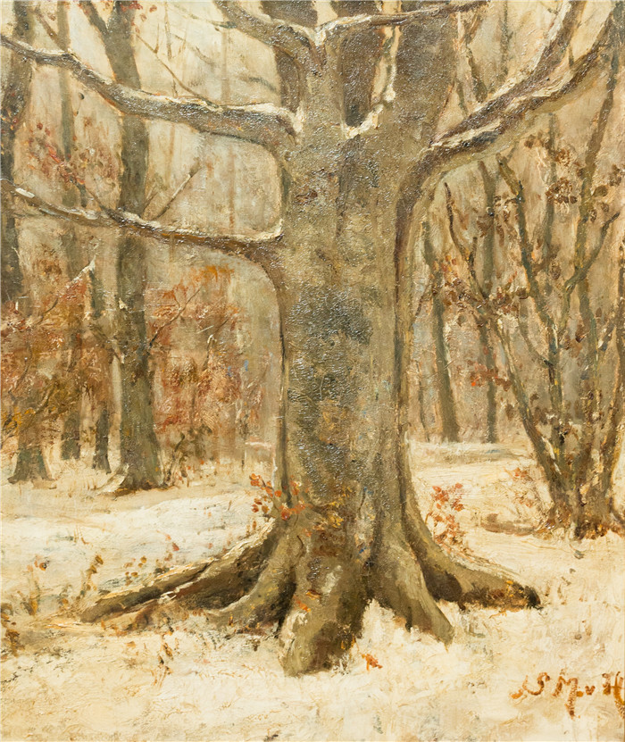 《冬季森林景观》西纳·梅斯达格-范·豪滕(Sina Mesdag-van Houten) 的画作-Waldansicht im Winter
