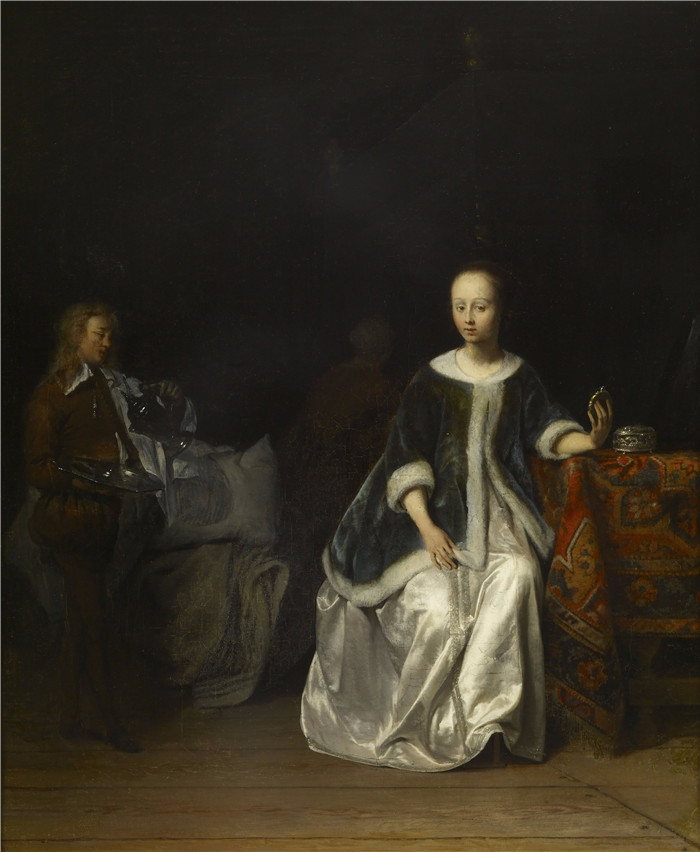 《一位女士在她的厕所里》加布里埃尔·梅苏（Gabriël Metsu）画作-A Lady at Her Toilet