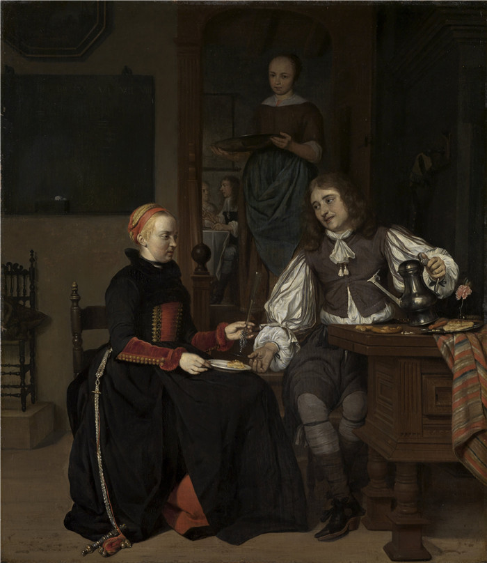 《早餐中的年轻情侣》加布里埃尔·梅苏（Gabriël Metsu）画作-Young Couple at Breakfast -  Google Cultural Institute