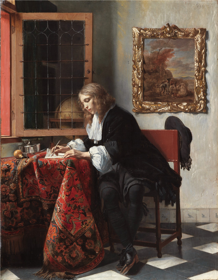 《男人写信》加布里埃尔·梅苏（Gabriël Metsu）画作- Man Writing a Letter