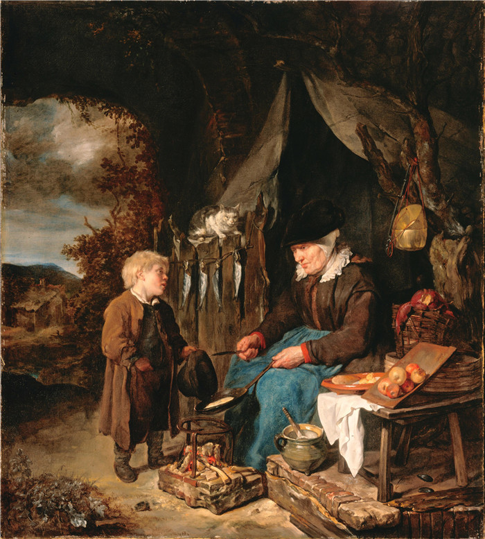 《煎饼面包师》加布里埃尔·梅苏（Gabriël Metsu）画作-The Pancake Baker