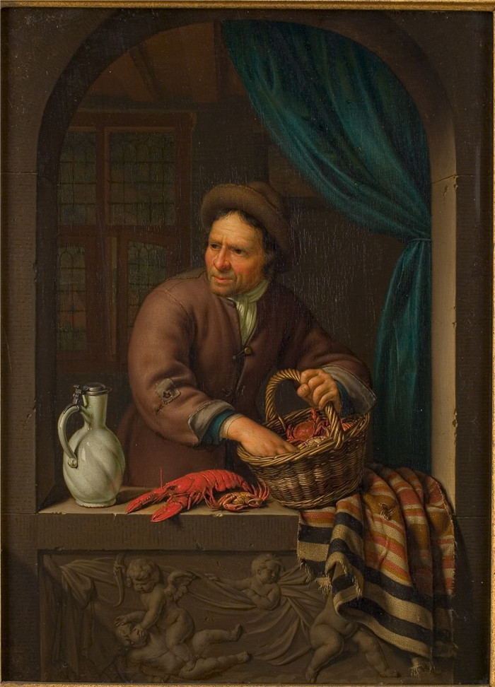 《龙虾和龙虾商》小弗兰斯·范·米埃里斯(Frans van Mieris)画作- De kreeft- en krabbenverkoper