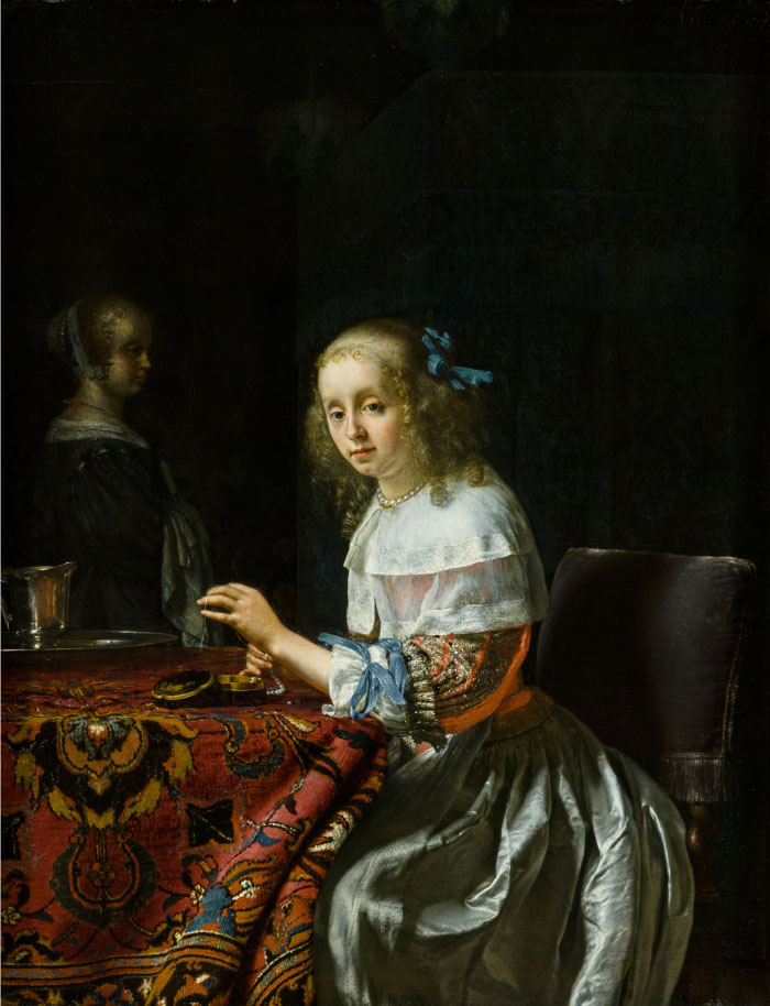 老弗兰斯·范·米埃里斯(Frans van Mieris)画作-穿珍珠的年轻女子，72ppi