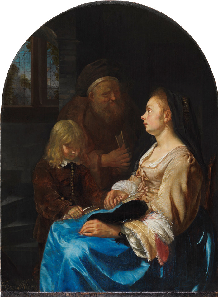 《儿童课》老弗兰斯·范·米埃里斯(Frans van Mieris)画作-The Childs Lesson