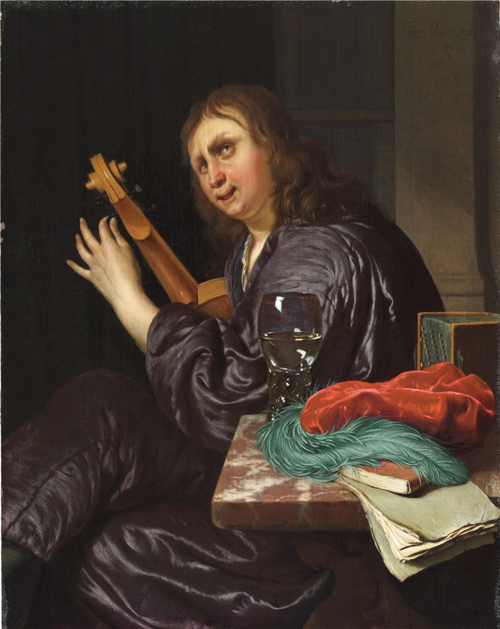 《男人调小提琴》老弗兰斯·范·米埃里斯(Frans van Mieris)画作-Man Tuning a Violin