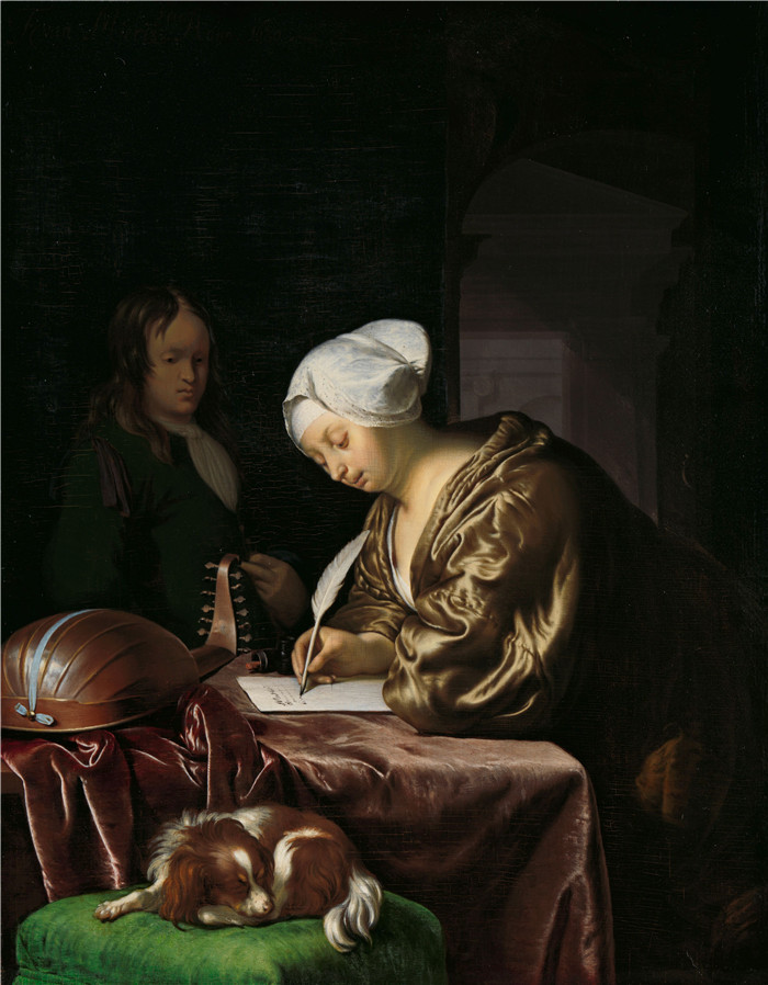 《女秘书》老弗兰斯·范·米埃里斯(Frans van Mieris)画作- De briefschrijfster