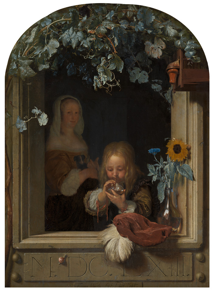 《一个吹泡泡的男孩》老弗兰斯·范·米埃里斯(Frans van Mieris)画作- A Boy Blowing Bubbles