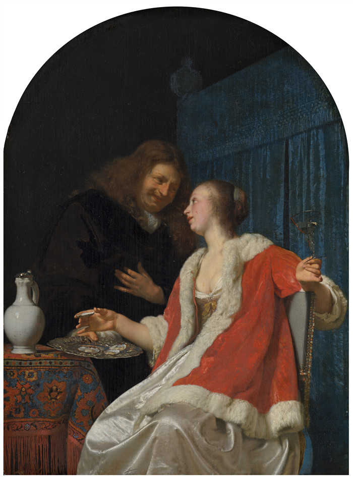 《牡蛎餐》老弗兰斯·范·米埃里斯(Frans van Mieris)画作- The Oyster Meal -
