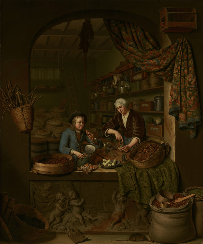 《杂货店》威廉·范·米埃里斯(Willem van Mieris)的画作-A Grocer's Shop 109 Mauritshuis